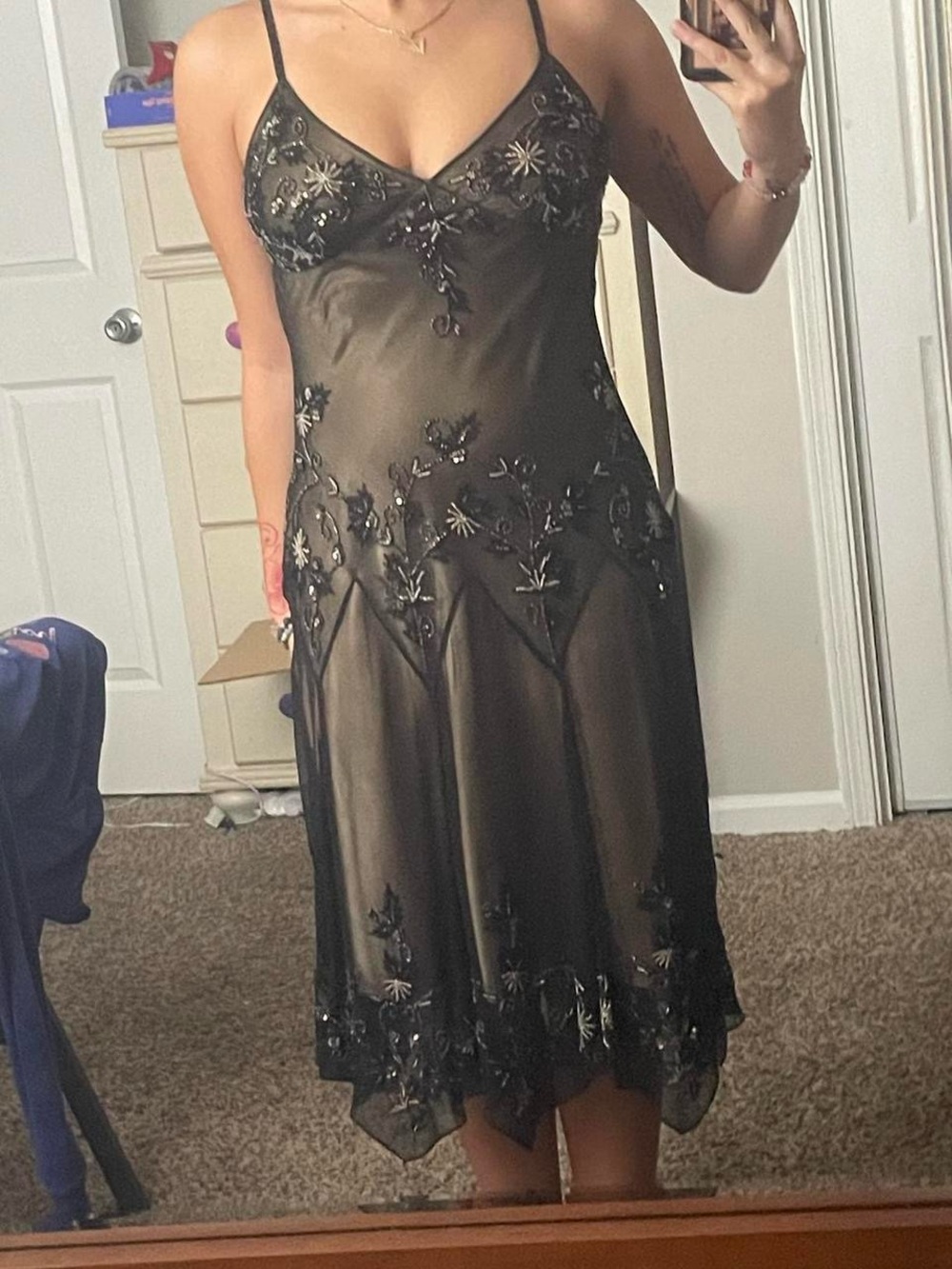 Adrianna Papell Rare Vtg Evening black and gold 100% silk midi dress.Size S/ US6 - Picture 9 of 9